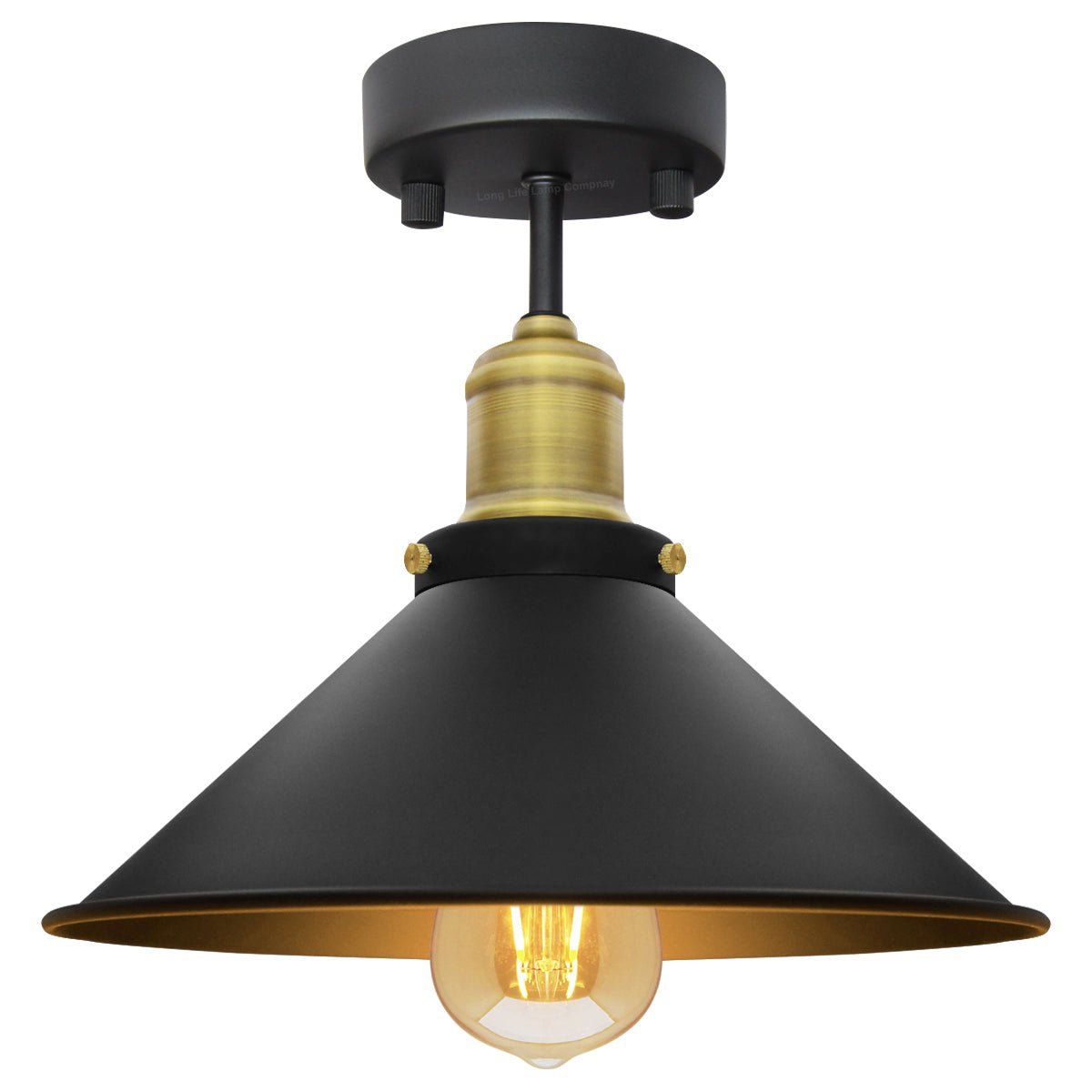 Modern Vintage Industrial Flush Mount Brass Black Scone Ceiling Light Shade - Energy Light Bulbs - Free delivery on all orders