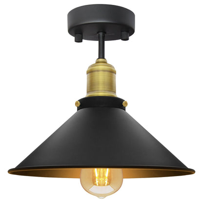 Modern Vintage Industrial Flush Mount Brass Black Scone Ceiling Light Shade - Energy Light Bulbs - Free delivery on all orders