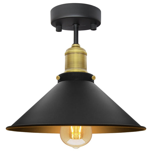 Modern Vintage Industrial Flush Mount Brass Black Scone Ceiling Light Shade - Energy Light Bulbs - Free delivery on all orders
