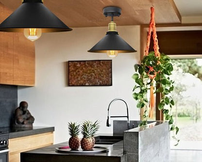 Modern Vintage Industrial Flush Mount Brass Black Scone Ceiling Light Shade - Energy Light Bulbs - Free delivery on all orders