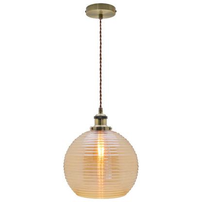 Modern Vintage Smoked Gold Ribbed Glass Globe Ceiling Pendant Lamp Shade - Energy Light Bulbs - Free delivery on all orders