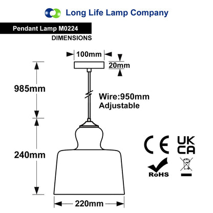 Modern Vintage Smoked Grey Glass Ceiling Pendant Light M0224 - Free delivery on all orders