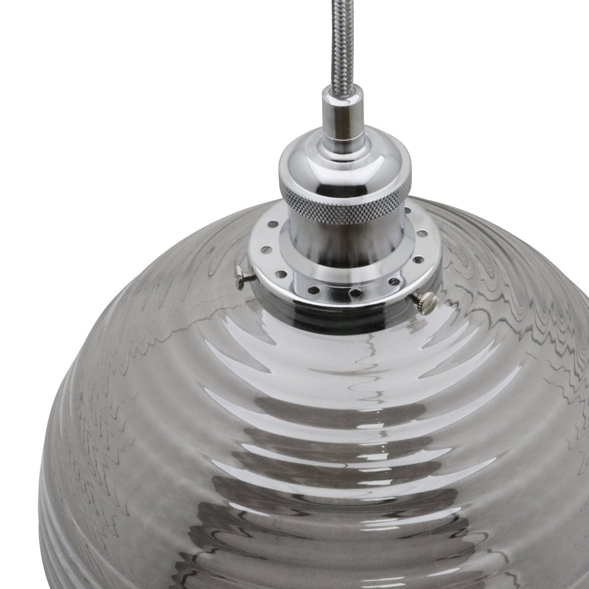 Modern Vintage Smoked Grey Ribbed Glass Globe Ceiling Pendant Lamp Shade - Energy Light Bulbs - Free delivery on all orders