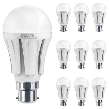 Multipack 10w B22 Bayonet Cap LED Light Bulb GLS A60 800 Lumens Warm White - Energy Light Bulbs - Free delivery on all orders