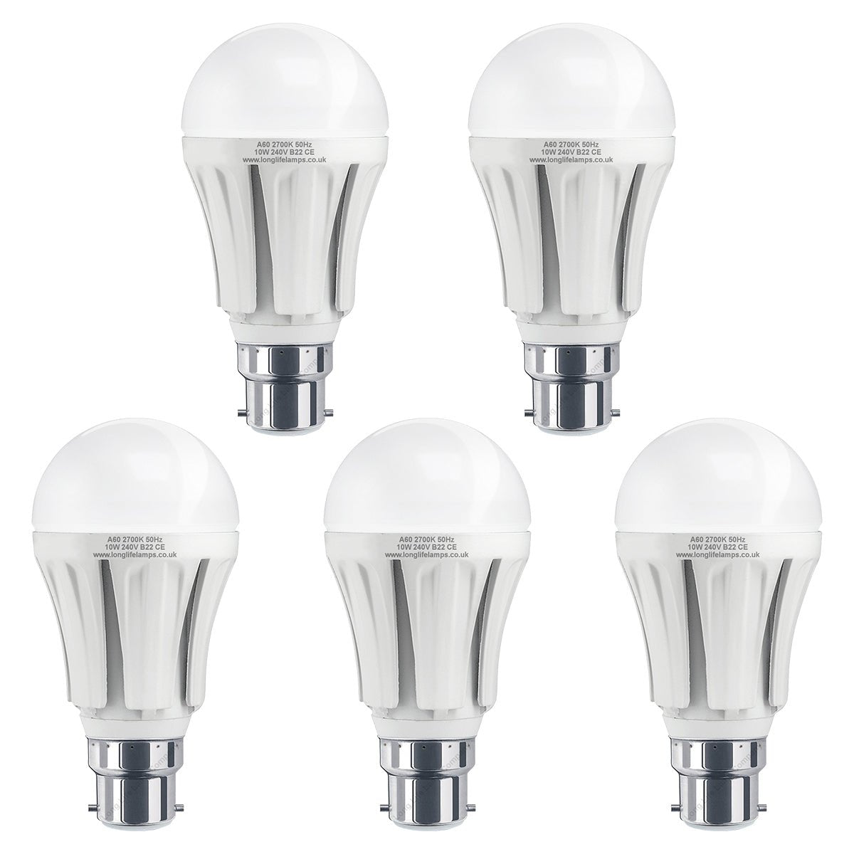 Multipack 10w B22 Bayonet Cap LED Light Bulb GLS A60 800 Lumens Warm White - Energy Light Bulbs - Free delivery on all orders