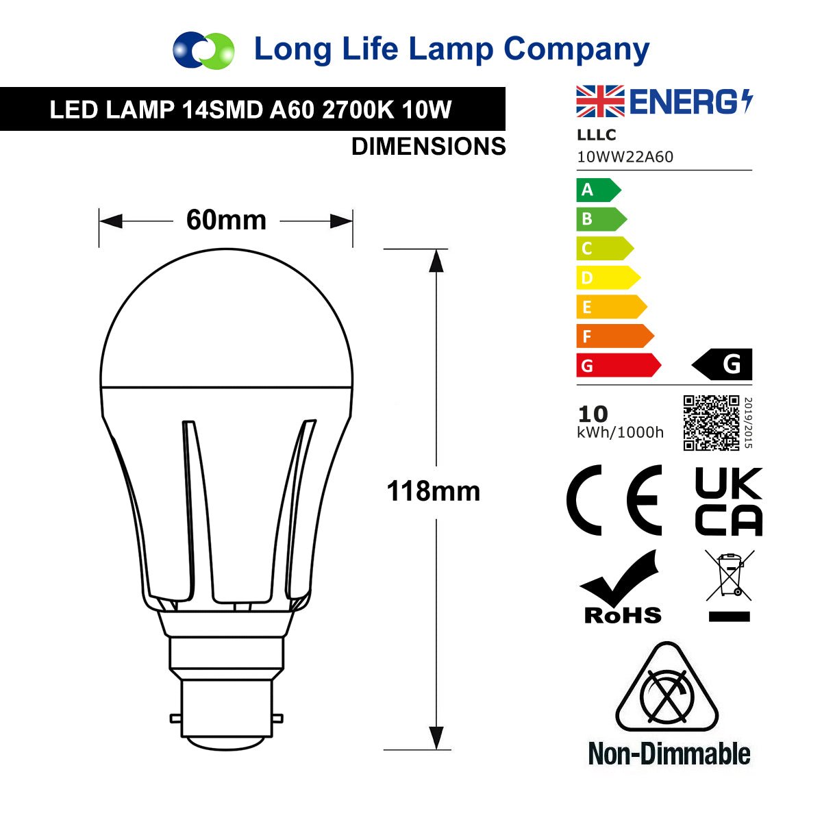 Multipack 10w B22 Bayonet Cap LED Light Bulb GLS A60 800 Lumens Warm White - Free delivery on all orders