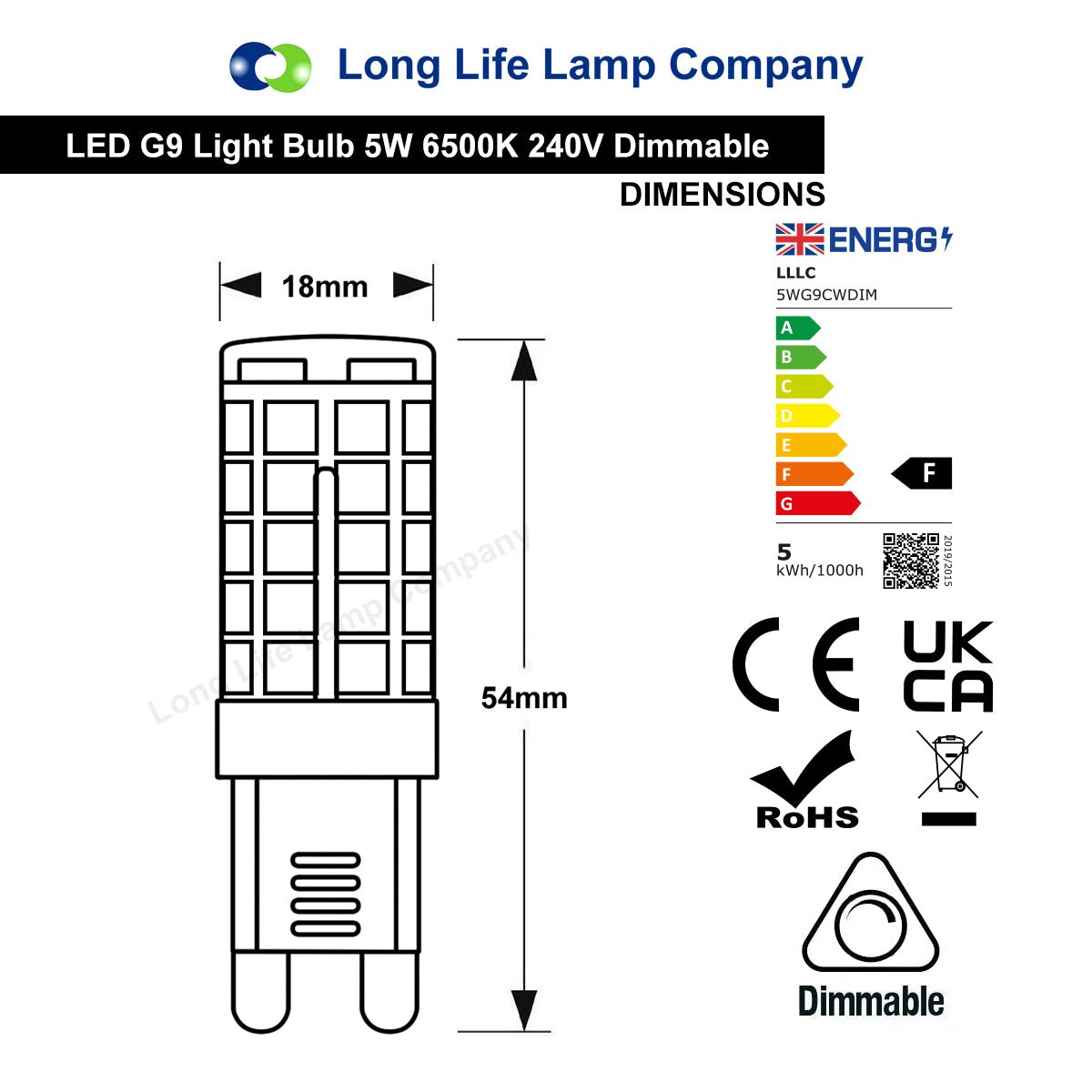 Multipack 5W G9 LED Bulbs Dimmable Cool White 40W Equivalent - Energy Light Bulbs - Free delivery on all orders