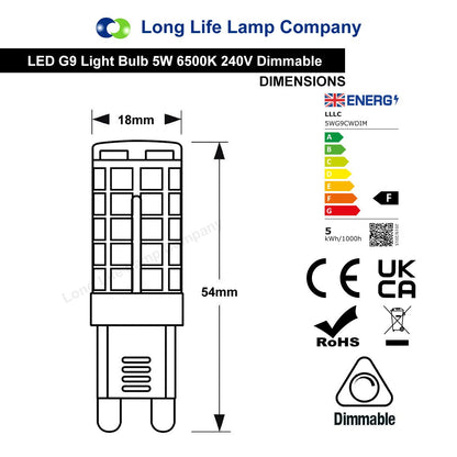 Multipack 5W G9 LED Bulbs Dimmable Cool White 40W Equivalent - Energy Light Bulbs - Free delivery on all orders