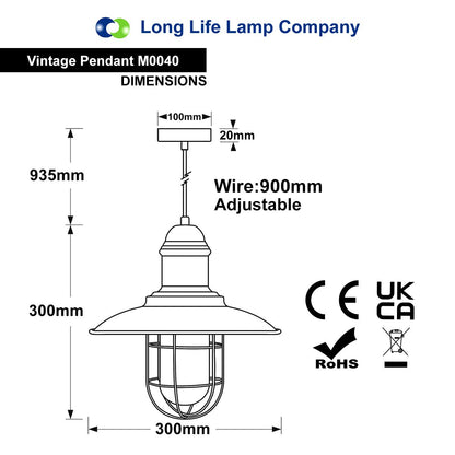 Nautical Fisherman Ceiling Pendant Light Shade E27 60W Vintage Cage M0040 - Free delivery on all orders