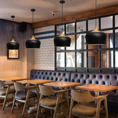Nordic Modern Black Ceiling Pendant Light Metal Lamp Shade Wood Effect Detail - Energy Light Bulbs - Free delivery on all orders