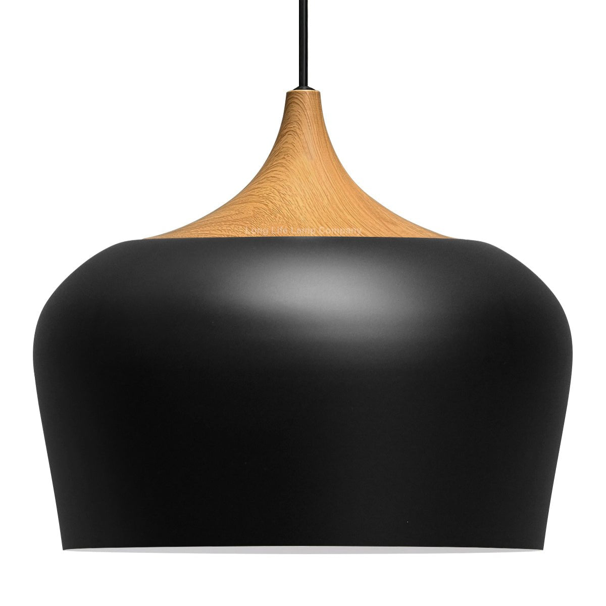 Nordic Modern Black Ceiling Pendant Light Metal Lamp Shade Wood Effect Detail - Energy Light Bulbs - Free delivery on all orders