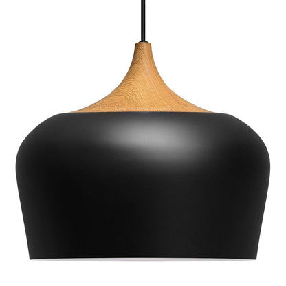 Nordic Modern Black Ceiling Pendant Light Metal Lamp Shade Wood Effect Detail - Energy Light Bulbs - Free delivery on all orders