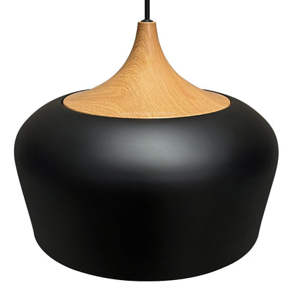 Nordic Modern Black Ceiling Pendant Light Metal Lamp Shade Wood Effect Detail - Energy Light Bulbs - Free delivery on all orders