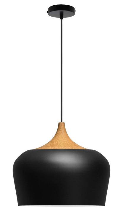 Nordic Modern Black Ceiling Pendant Light Metal Lamp Shade Wood Effect Detail - Energy Light Bulbs - Free delivery on all orders