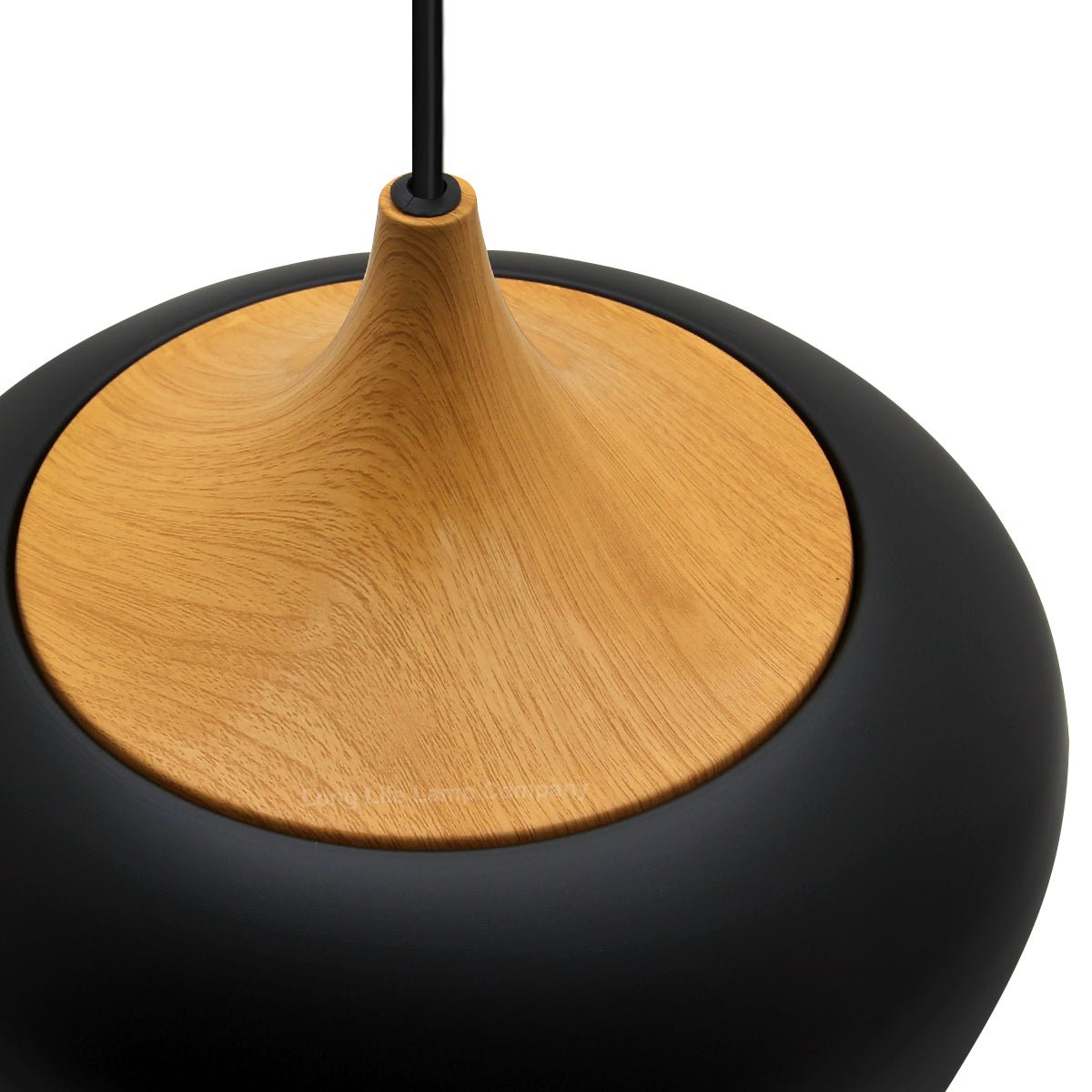 Nordic Modern Black Ceiling Pendant Light Metal Lamp Shade Wood Effect Detail - Energy Light Bulbs - Free delivery on all orders