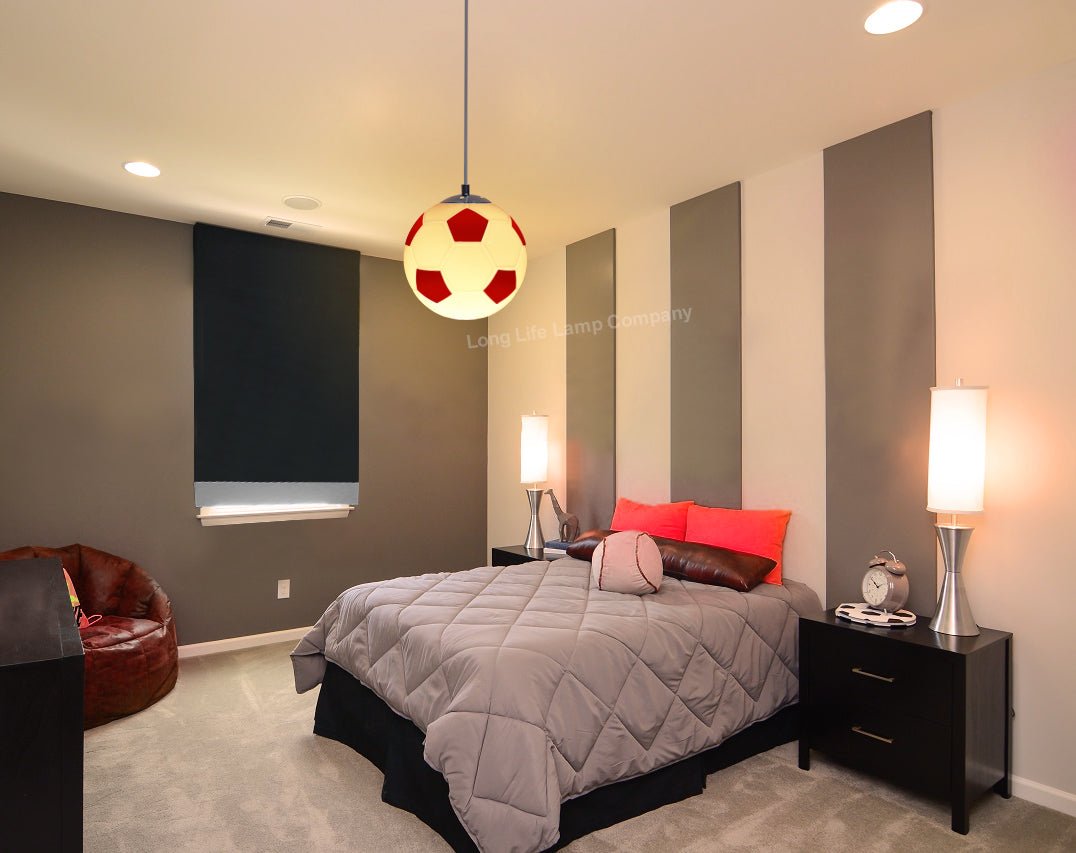 Novelty Football Ceiling Light Shade Pendant Red and White E27 - Energy Light Bulbs - Free delivery on all orders