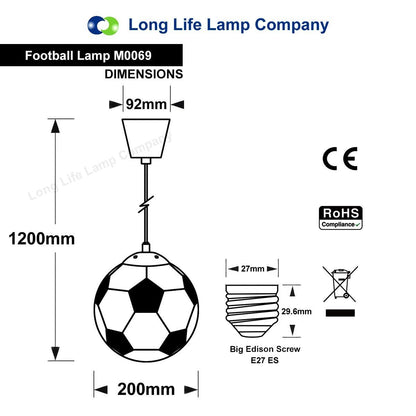 Novelty Football Ceiling Light Shade Pendant Red and White E27 - Energy Light Bulbs - Free delivery on all orders