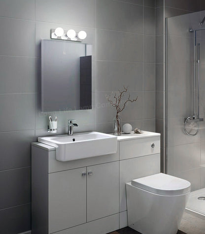 Opaque 3 Mini Globe Bathroom Mirror Light with Pull Cord IP44 - Energy Light Bulbs - Free delivery on all orders