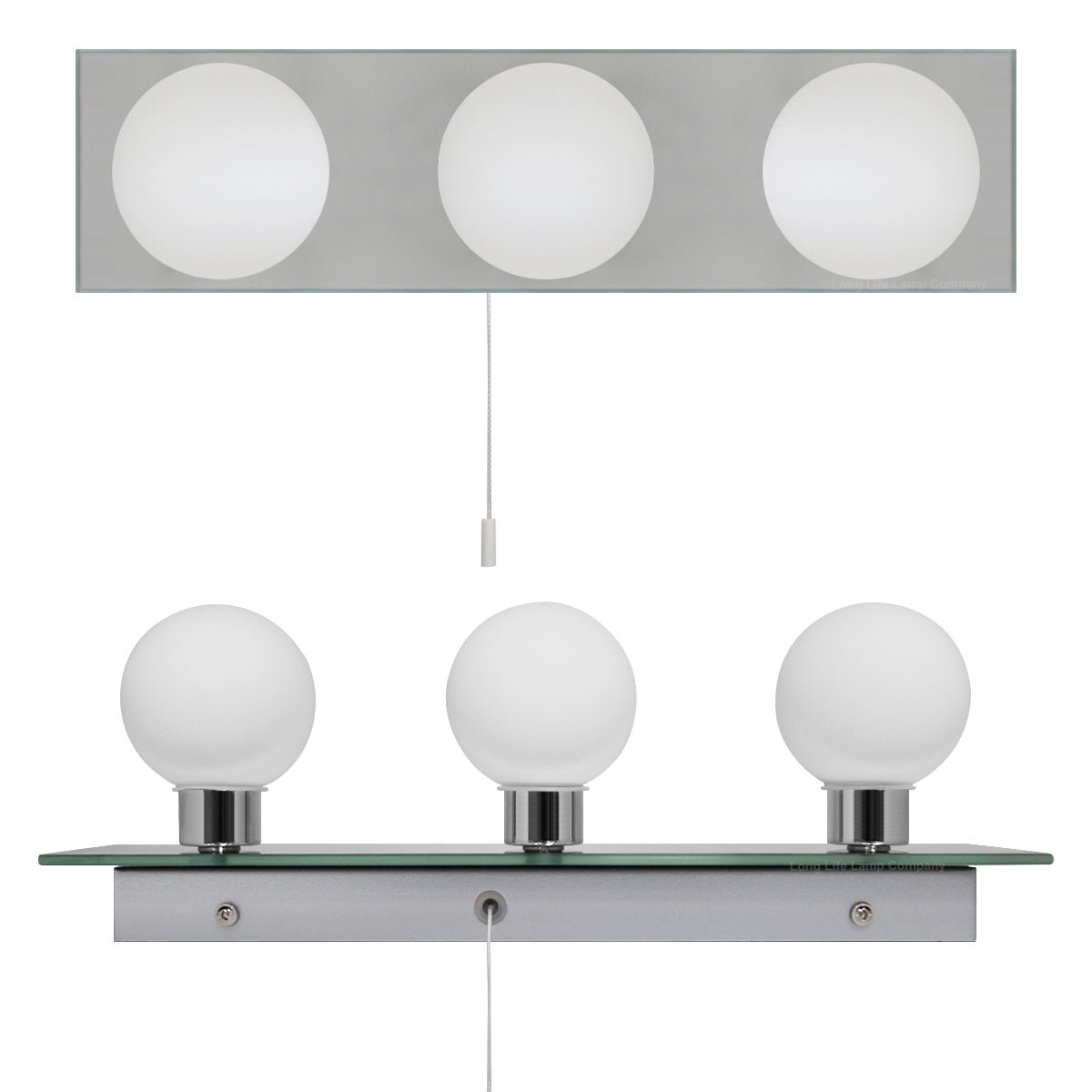 Opaque 3 Mini Globe Bathroom Mirror Light with Pull Cord IP44 - Energy Light Bulbs - Free delivery on all orders
