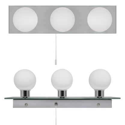 Opaque 3 Mini Globe Bathroom Mirror Light with Pull Cord IP44 - Energy Light Bulbs - Free delivery on all orders
