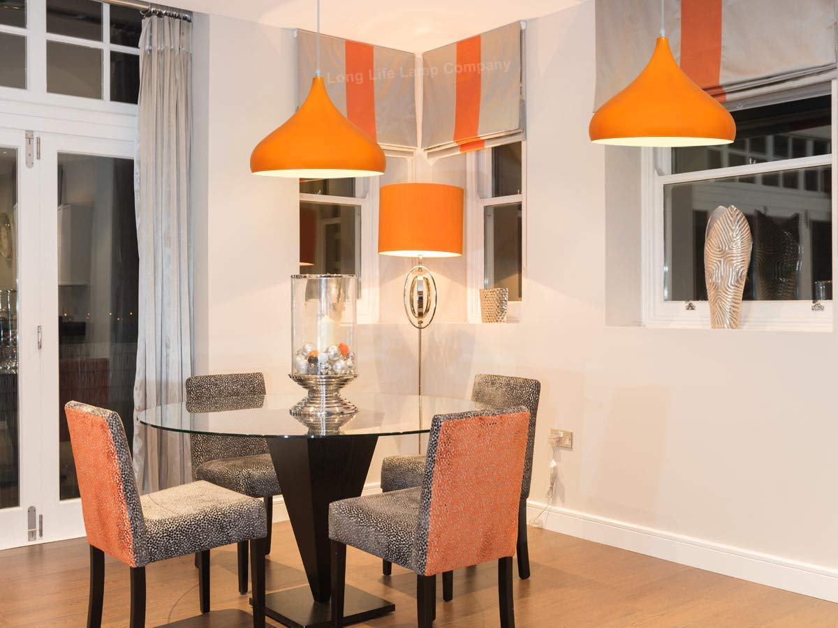 Orange Lamp Shade Ceiling Pendant Light Metal Dome Gloss Finish - Energy Light Bulbs - Free delivery on all orders