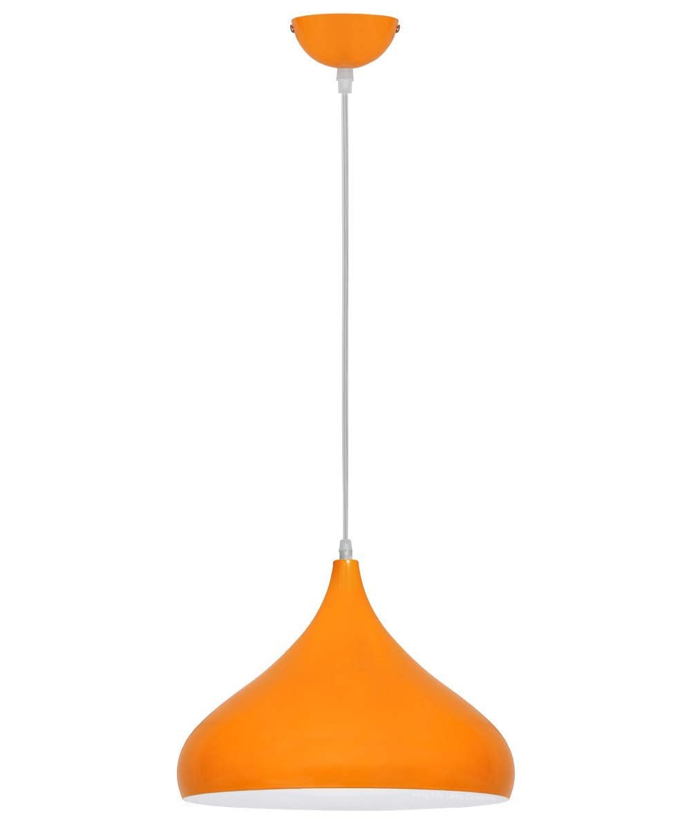 Orange Lamp Shade Ceiling Pendant Light Metal Dome Gloss Finish - Energy Light Bulbs - Free delivery on all orders