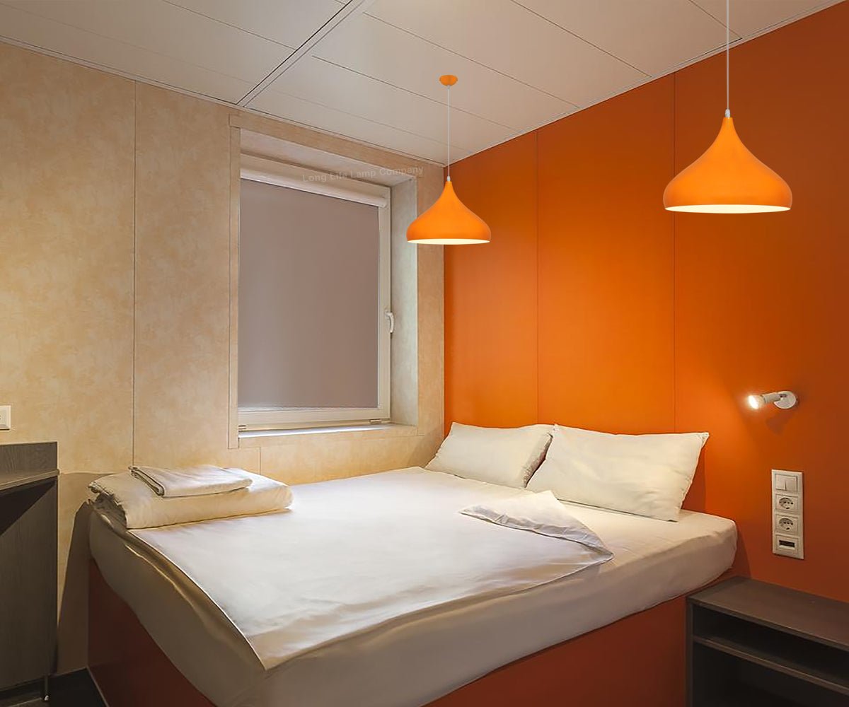 Orange Lamp Shade Ceiling Pendant Light Metal Dome Gloss Finish - Energy Light Bulbs - Free delivery on all orders