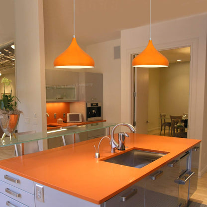 Orange Lamp Shade Ceiling Pendant Light Metal Dome Gloss Finish - Energy Light Bulbs - Free delivery on all orders