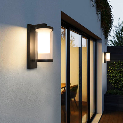 Outdoor Black Cylindrical Wall Light Lantern Glass Lamp Shade Frosted Diffuser with 4w LED Warm - Energy Light Bulbs - Free delivery on all orders