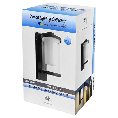 Outdoor Black Cylindrical Wall Light Lantern Glass Lamp Shade Frosted Diffuser with 4w LED Warm - Energy Light Bulbs - Free delivery on all orders