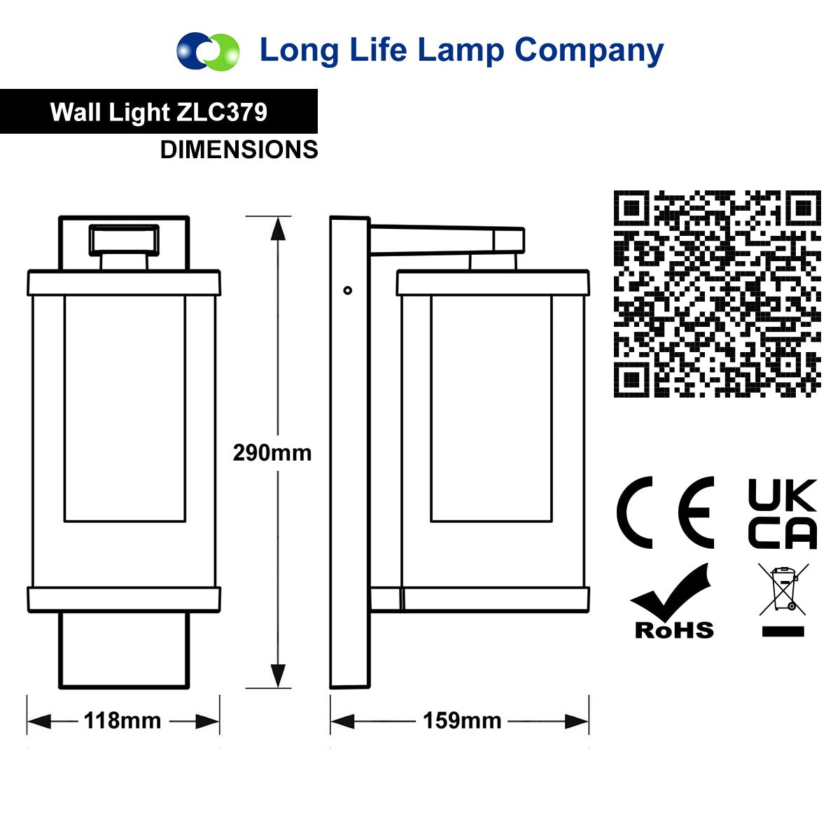 Outdoor Black Cylindrical Wall Light Lantern Glass Lamp Shade Frosted Diffuser with 4w LED Warm - Energy Light Bulbs - Free delivery on all orders