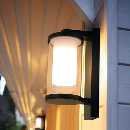 Outdoor Black Cylindrical Wall Light Lantern Glass Lamp Shade Frosted Diffuser with 4w LED Warm - Energy Light Bulbs - Free delivery on all orders