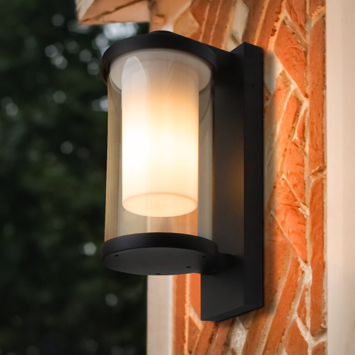 Outdoor Black Cylindrical Wall Light Lantern Glass Lamp Shade Frosted Diffuser with 4w LED Warm - Energy Light Bulbs - Free delivery on all orders