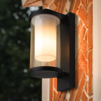 Outdoor Black Cylindrical Wall Light Lantern Glass Lamp Shade Frosted Diffuser with 4w LED Warm - Energy Light Bulbs - Free delivery on all orders