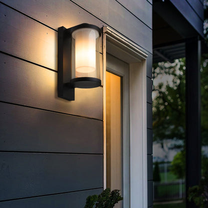 Outdoor Black Cylindrical Wall Light Lantern Glass Lamp Shade Frosted Diffuser with 4w LED Warm - Energy Light Bulbs - Free delivery on all orders