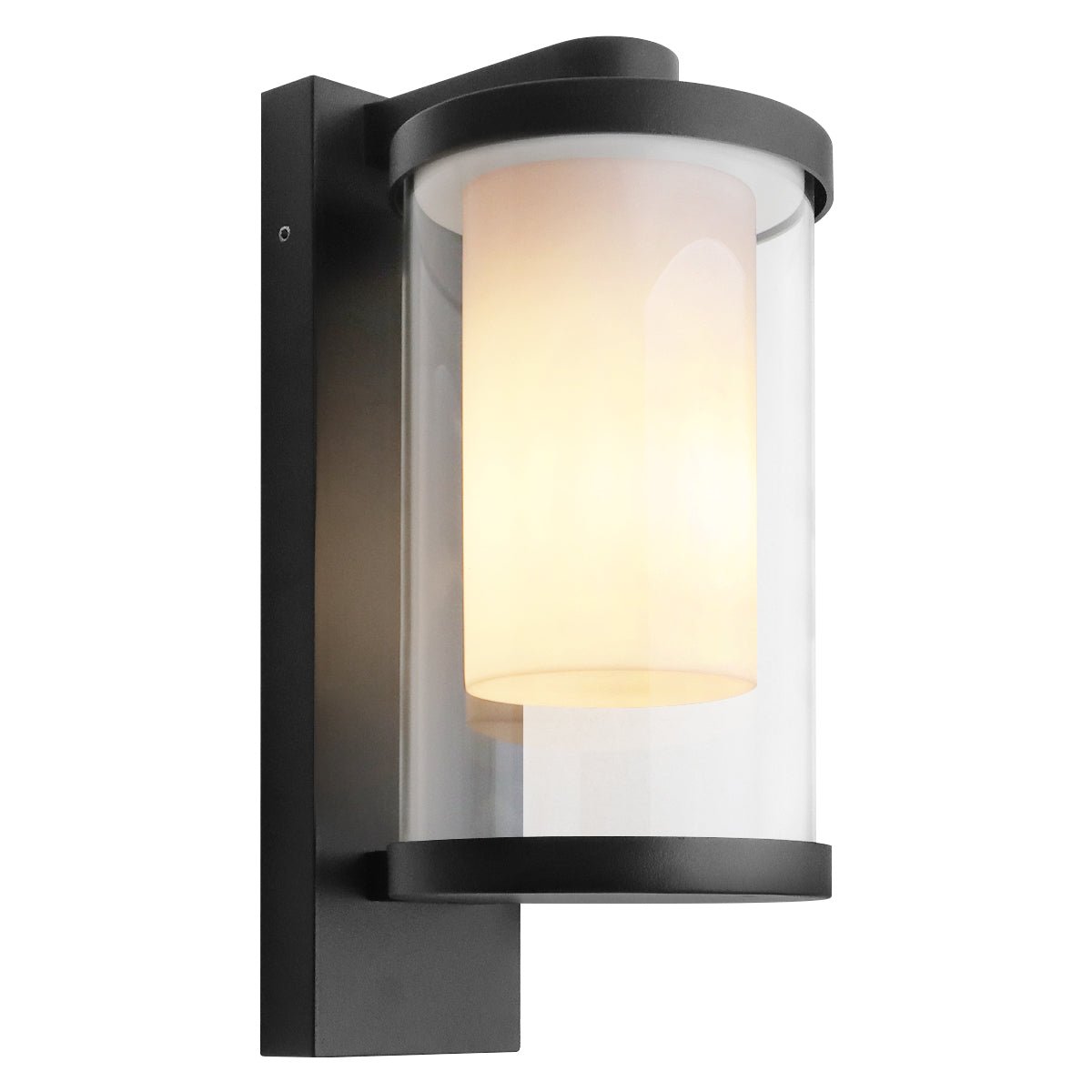 Outdoor Black Cylindrical Wall Light Lantern Glass Lamp Shade Frosted Diffuser with 4w LED Warm - Energy Light Bulbs - Free delivery on all orders