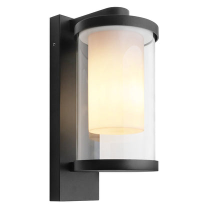 Outdoor Black Cylindrical Wall Light Lantern Glass Lamp Shade Frosted Diffuser with 4w LED Warm - Energy Light Bulbs - Free delivery on all orders