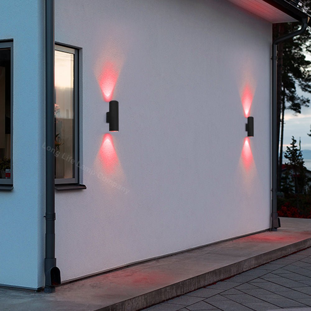 Outdoor Black Double Wall Light ZLC019B with Coloured LED GU10 Red or Green or Blue - Free delivery on all orders