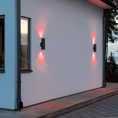Outdoor Black Double Wall Light ZLC019B with Coloured LED GU10 Red or Green or Blue - Free delivery on all orders