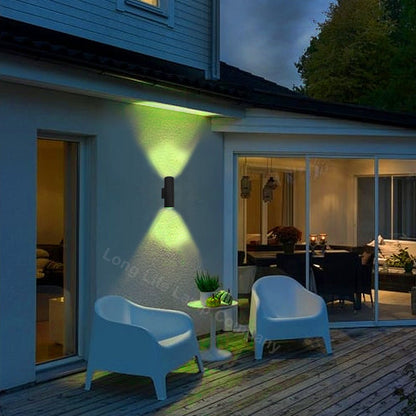 Outdoor Black Double Wall Light ZLC019B with Coloured LED GU10 Red or Green or Blue - Free delivery on all orders