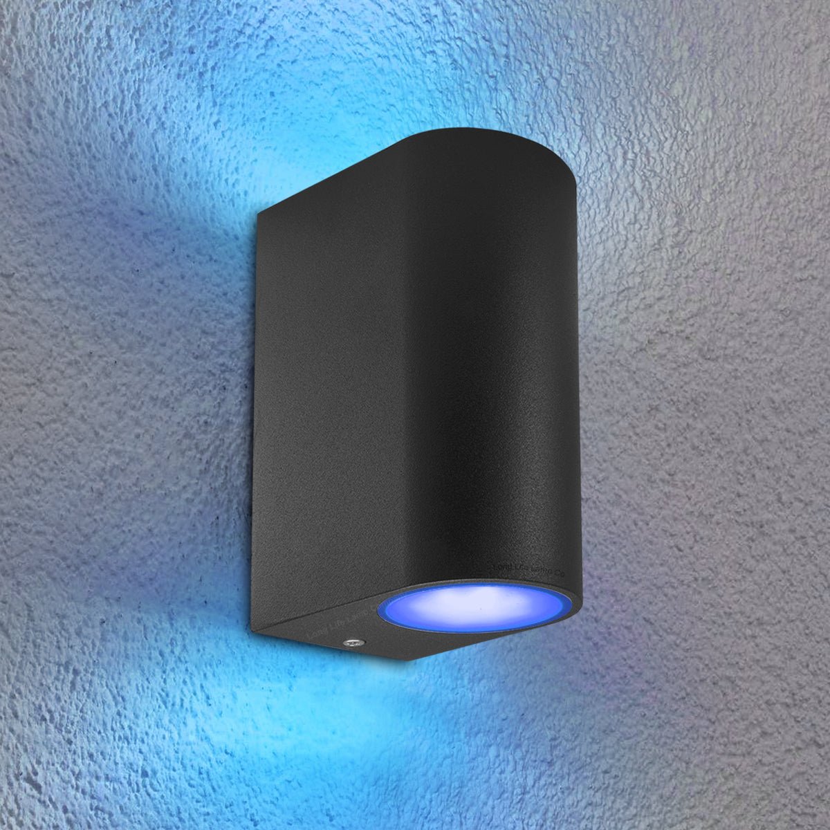 Outdoor Black Double Wall Light ZLC024 with Coloured LED GU10 Red or Green or Blue - Free delivery on all orders