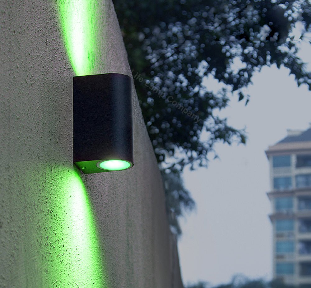 Outdoor Black Double Wall Light ZLC024 with Coloured LED GU10 Red or Green or Blue - Free delivery on all orders