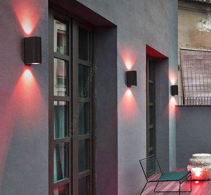 Outdoor Black Double Wall Light ZLC024 with Coloured LED GU10 Red or Green or Blue - Free delivery on all orders