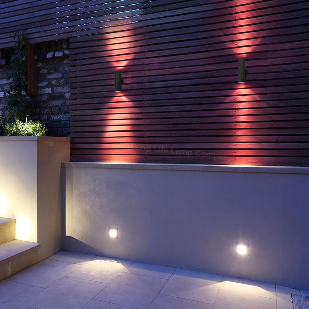 Outdoor Black Double Wall Light ZLC035B with Coloured LED GU10 Red or Green or Blue - Free delivery on all orders