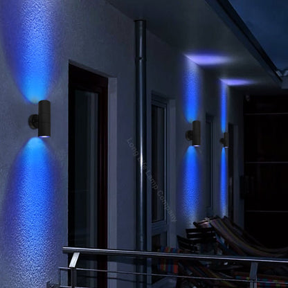 Outdoor Black Double Wall Light ZLC035B with Coloured LED GU10 Red or Green or Blue - Free delivery on all orders