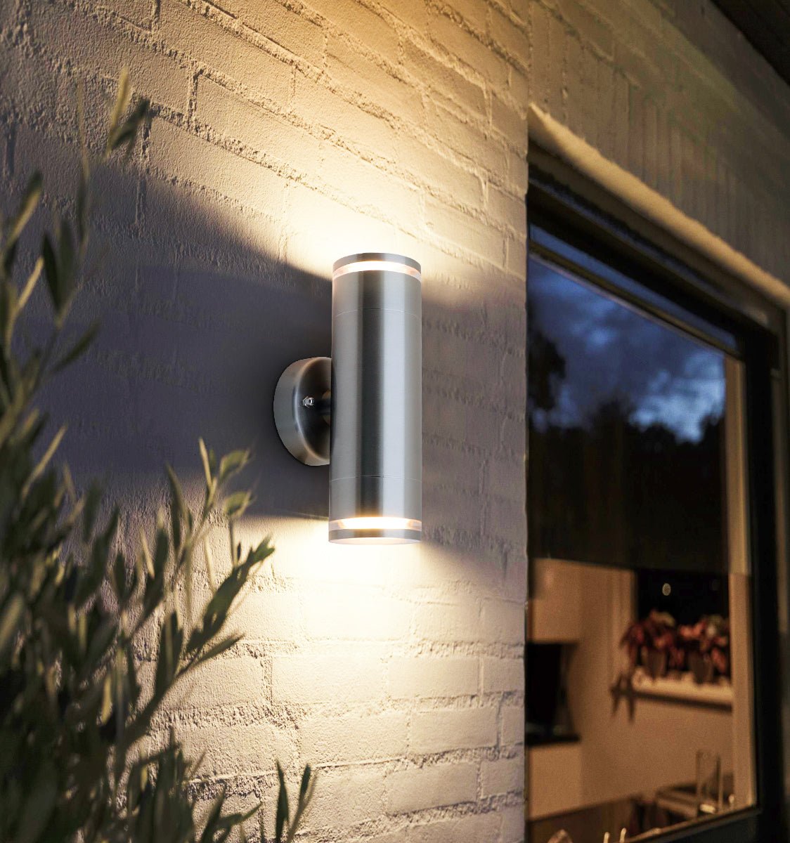 Outdoor Cylindrical Garden Wall Light Up Down IP65 Stainless Steel with LED GU10 5w Warm - Energy Light Bulbs - Free delivery on all orders