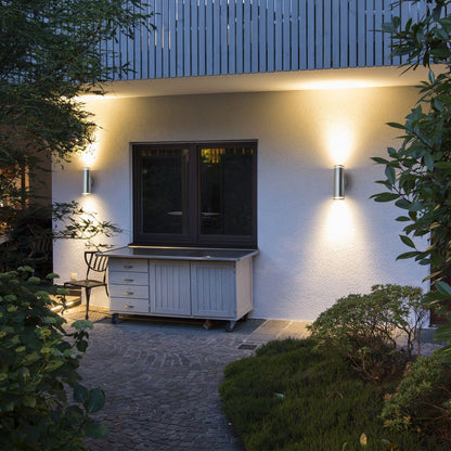 Outdoor Cylindrical Garden Wall Light Up Down IP65 Stainless Steel with LED GU10 5w Warm - Energy Light Bulbs - Free delivery on all orders