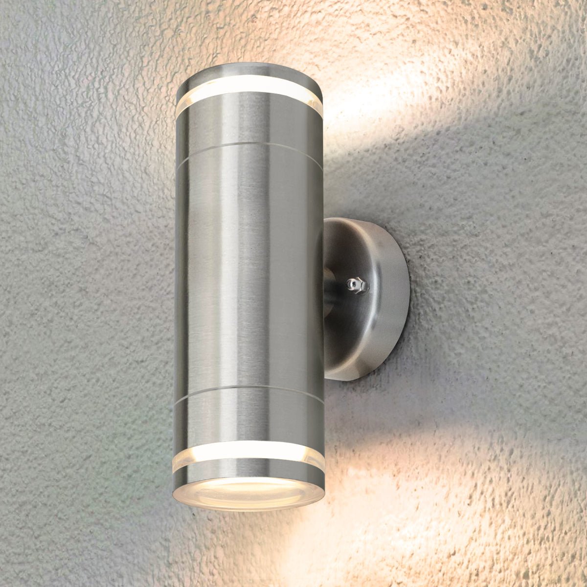 Outdoor Cylindrical Garden Wall Light Up Down IP65 Stainless Steel with LED GU10 5w Warm - Energy Light Bulbs - Free delivery on all orders