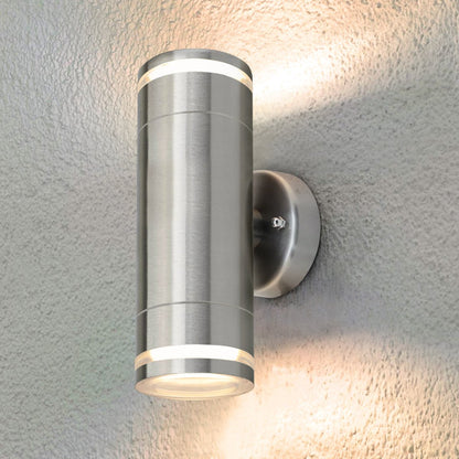 Outdoor Cylindrical Garden Wall Light Up Down IP65 Stainless Steel with LED GU10 5w Warm - Energy Light Bulbs - Free delivery on all orders