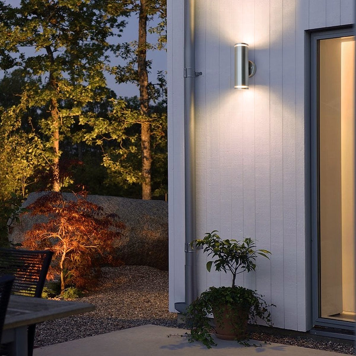 Outdoor Cylindrical Garden Wall Light Up Down IP65 Stainless Steel with LED GU10 5w Warm - Energy Light Bulbs - Free delivery on all orders